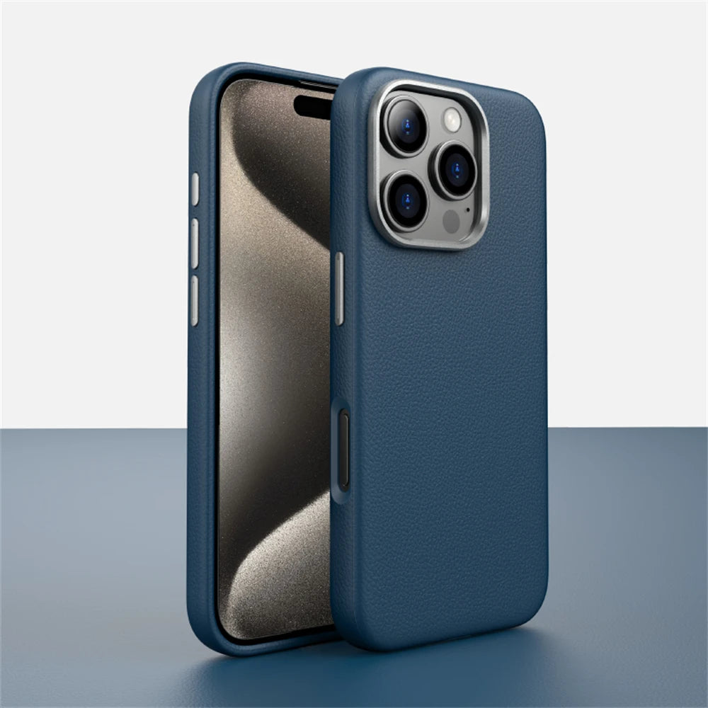 Luxury Business PU Leather Magnetic Case For iPhone 16 Plus 15 14 Pro Max Light Thin Magsafe Wireless Charge Shockproof Cover