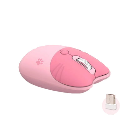Pink Wireless Cute Meow Mouse Cartoon Silent Optical Ergonomic 1600DPI Mause Computer USB Gamer Mice For Laptop PC Gifts