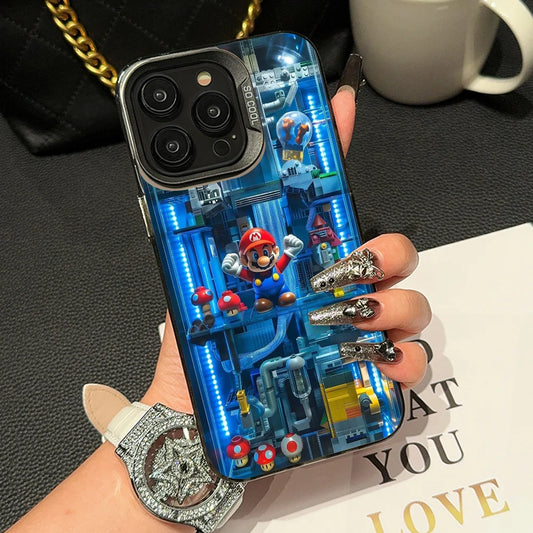 Super M-MarioS Bros Game Phone Case IMD Color Silver Shell For IPhone 16 15 14 13 12 11 Pro Max Plus