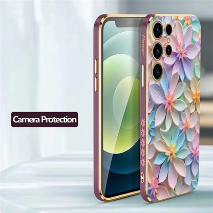 S25 Ultra Soft Silicone Case For Samsung Galaxy S22 S21 S25 Plus S24 FE S24 Plus Shockproof Flower Pattern Plating Cover