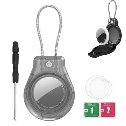 Waterproof AirTag Keychain Holder tag Lock Case Wire Cable,  Anti-Lost Protective Case with Keyring for Luggage, Key, Backpack