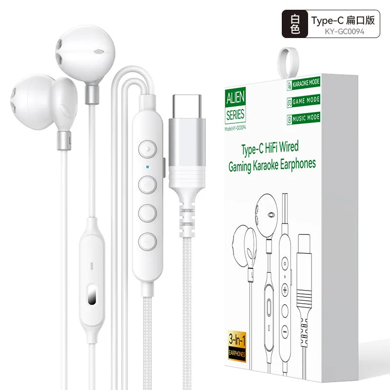 USB Type C Wired Headphones HiFi Stereoscopic Sound Headset For Samsung Galaxy iPhone 17 Xiaomi Huawei With Microphone Earphones