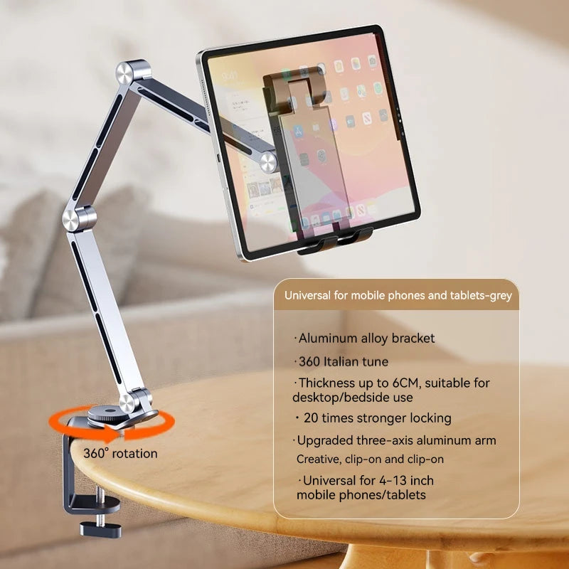 Aluminum Alloy Tablet Holder Stand Phone Clip Holder Rotatable Cantilever Home Live Desktop Holder Folding Bracket for Ipad Pro