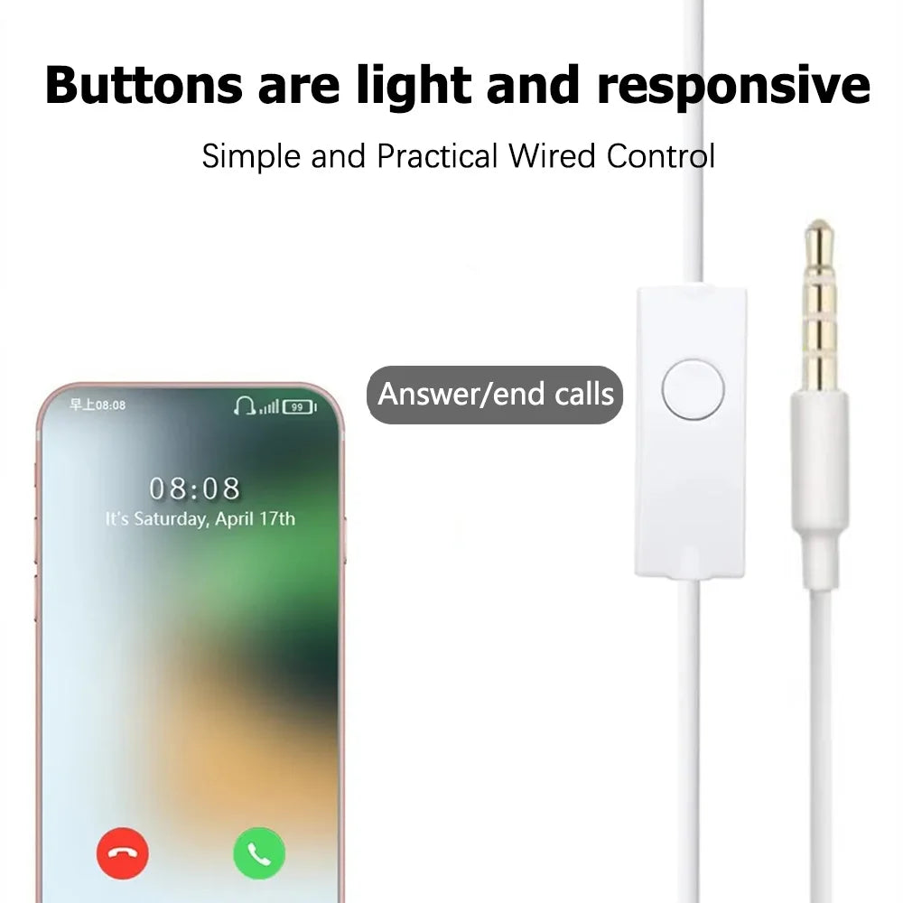 For Samsung Earphone EHS61 S5830 3.5mm Wired Headset With Mic For Galaxy A15 A14 A06 A05 A25 A34 A13 A12 M15 M34 M14 S9 S10 Plus