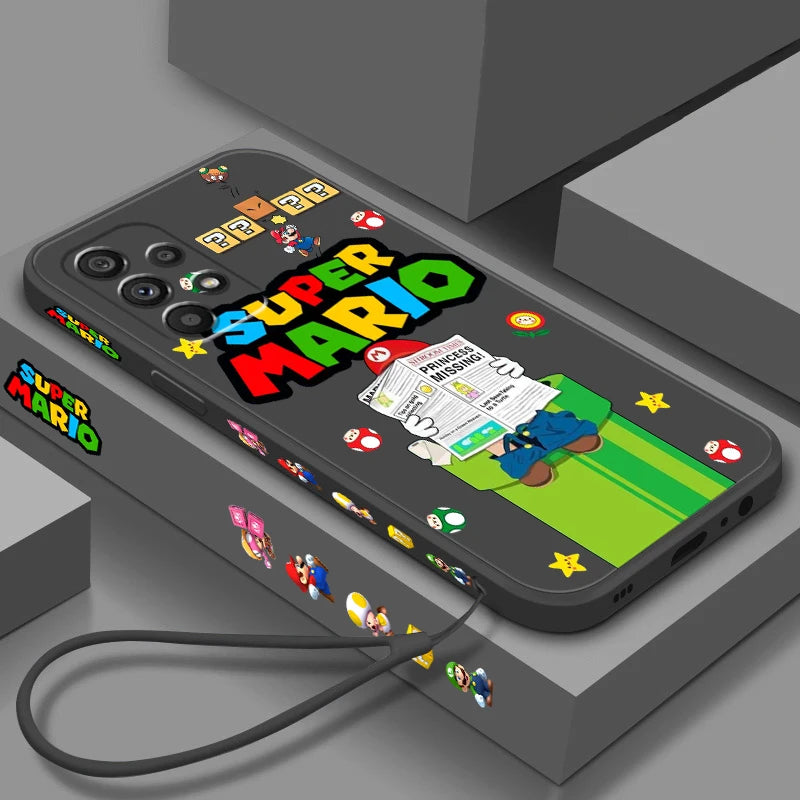 S-Super M-Marios B-Bros Cute Liquid Left Rope For Samsung Note 20 10 A54 A31 A14 A03 A22 A34 A04 A24 A25 Ultra Plus 5G Cover