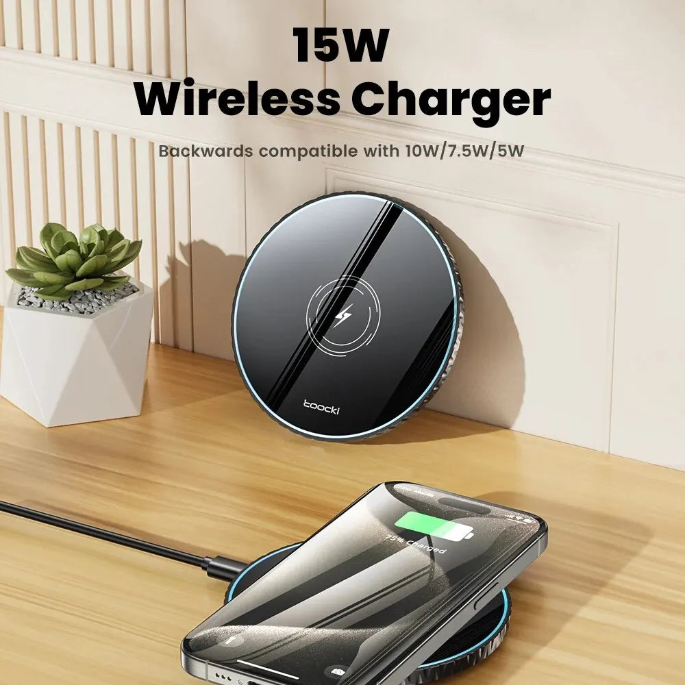 Toocki 15W Wireless Charger Pad Fast Wireless Charging Station for iPhone 15 14 13 12 Samsung Galaxy S23 S22 S21 S20 Airpods