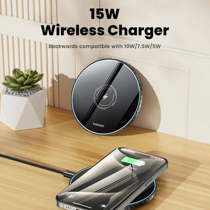 Toocki 15W Wireless Charger Pad Fast Wireless Charging Station for iPhone 15 14 13 12 Samsung Galaxy S23 S22 S21 S20 Airpods