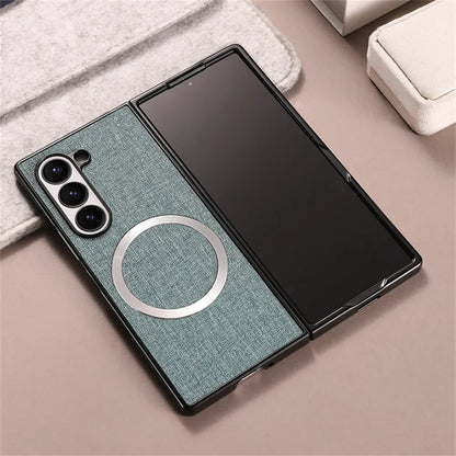 For Samsung Galaxy Z Fold 7 6 5 4 3 Case Cloth Pattern Magsafe Magnetic Cases For Galaxy Z Fold6 Fold7 Wireless Charging Cover