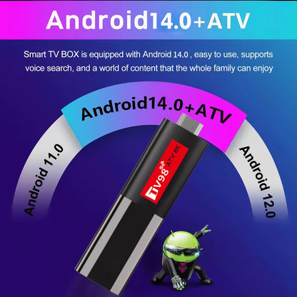 TV98 ATV 8K Mini TV Stick Android 14 Allwinner H618 Quad Core Cortex A53 Support 8K 4K Wifi 6 BT 5.0 Voice Remote Smart TV Box