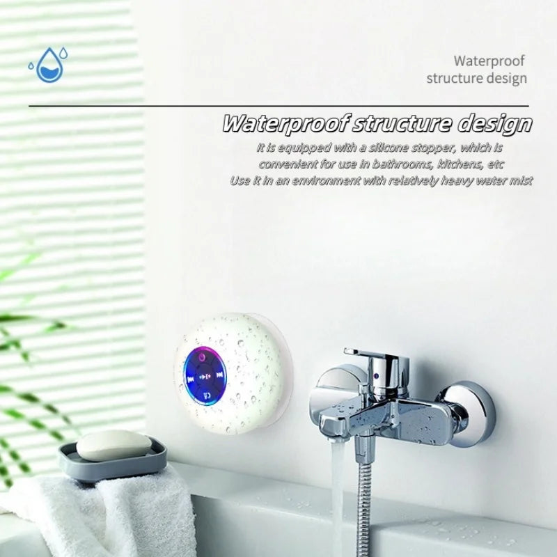 Mini suction cup Bluetooth speaker waterproof hands-free microphone for indoor bathrooms, swimming pools and beaches