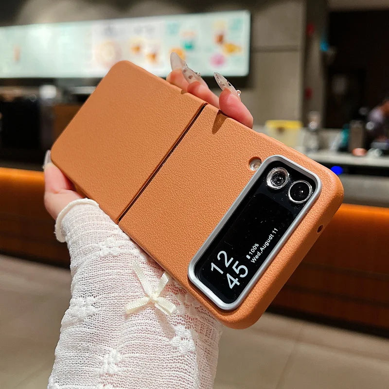 Leather Texture TPU Case For Samsung Z Flip7 Flip6 Flip5 Shockproof Folding Soft Phone Cover For Samsung Galaxy Z Flip 7 6 5 4 3