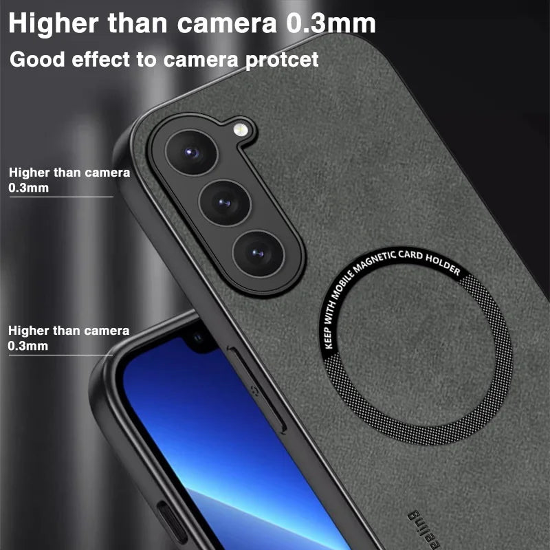 Magnetic For Magsafe Leather Case For Samsung Galaxy S23 S22 Ultra S21 FE S25 S24 Ultra Luxury Wireless Charge Shockproof Cover