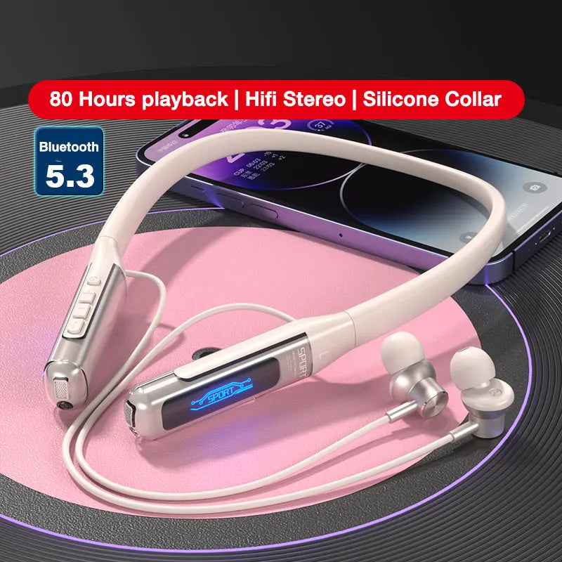 EARDECO 80 Hours Endurance Bluetooth Headphone with Microphone Wireless Headphones Bass Stereo Neckband Earphones Bluetooth 5.3