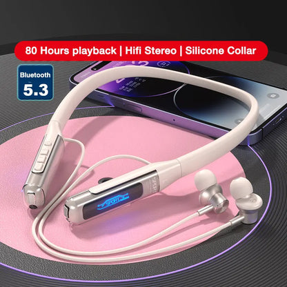 EARDECO 80 Hours Endurance Bluetooth Headphone with Microphone Wireless Headphones Bass Stereo Neckband Earphones Bluetooth 5.3