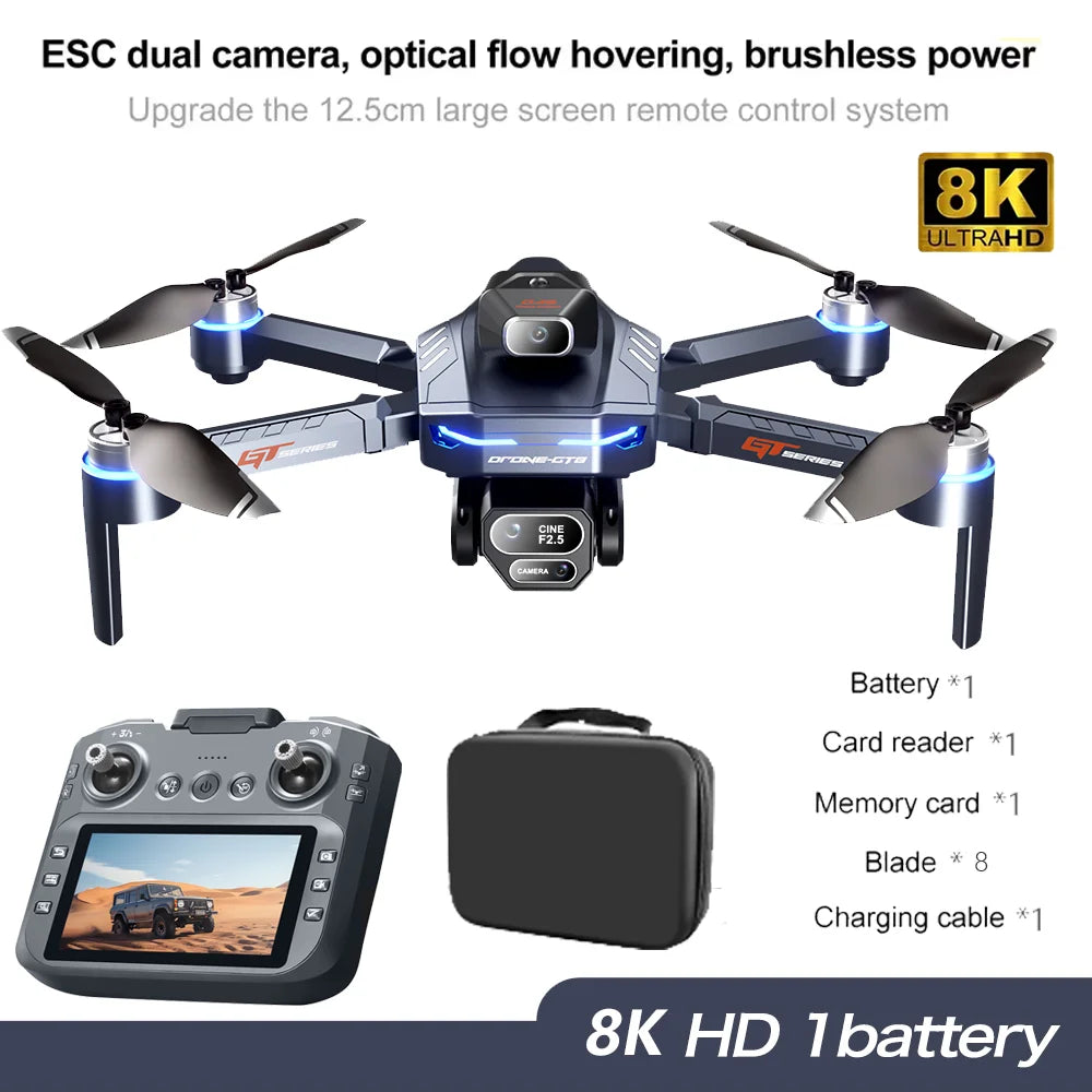 NEW GT8 Drone GPS Professional 8K Camera Aerial FPV Avoiding Obstacle with Large Screen Remote Control Folding RC Dron Toys Gift