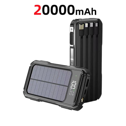 80000mAh Large Capacity Portable Outdoor Solar Mobile Power 4 in 1 Built in Cables LED Digital Display For iPhone Samsung Xiaomi