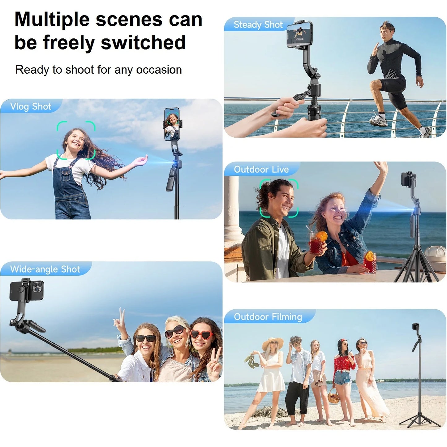 Extendable Auto Face Tracking Tripod 360° Rotation, No App, 64" Motion Sensor Phone holder Stand Camera Mount for Videos Vlogs