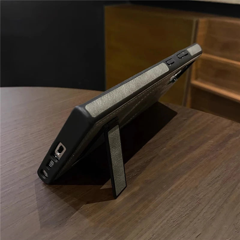 Luxury Leather Magnetic Fold Stand Holder Case For Samsung S25 S24 Ultra S23 Plus S22 Wireless Charging Shockproof Soft Cover