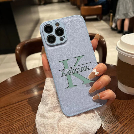Personalized Customized Initials Name Case For iPhone 16 15 14 13 12 11 Pro Max Plus Big Letter Laser Engraving Leather Cover