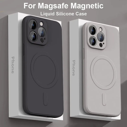 Liquid Silicone For Magsafe Wireless Charge Magnetic Case for iPhone 16 15 14 13 12 Mini 11Pro Max Plus XR Shockproof Soft Cover