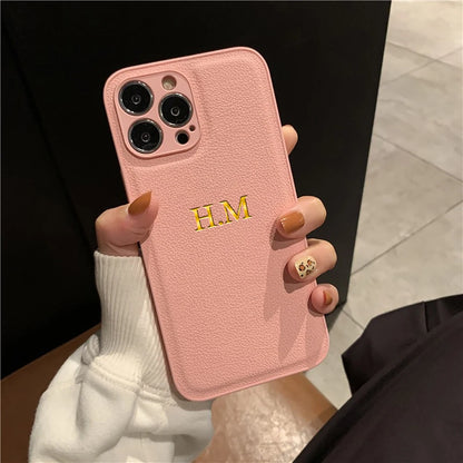 Personalized Phone Case For iPhone 16 15 14 13 12 11 Pro Max Plus Luxury PU Leather Customized Initials Name Gift Cover