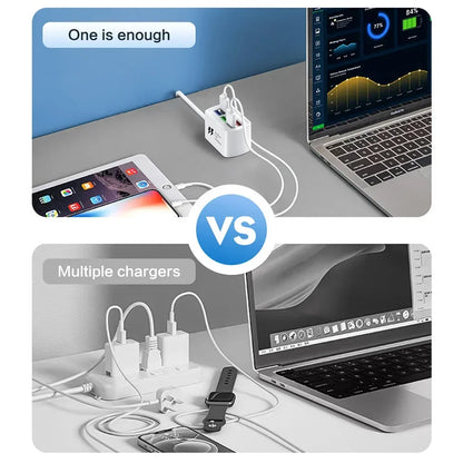 Fast USB Charger 6 in 1 Power Strip Desktop Charging Station Fast Charging 1m Cord USB HUB Adapter Socket for iPhone 16 Home