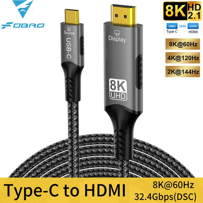 8k@60hz USB C to HDMI cable 4k@120hz Type C to HDMI 2.1 Thunderbolt 4 Compatible HDTV Cable for PC MacBook Pro HUAWEI