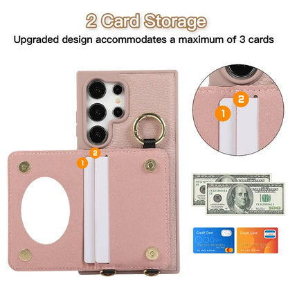 Crossbody Leather Phone Case for Samsung Galaxy S25 Ultra S24 FE S23 S22 Plus Mirror Wallet with Card Holder Protective Cover