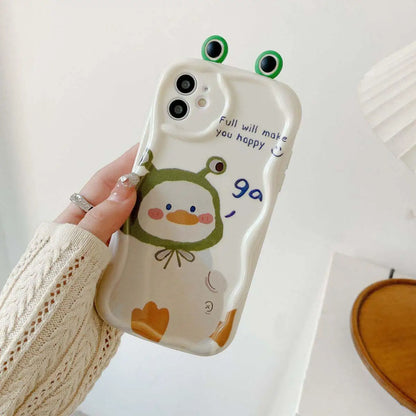 3D Cat Ears Frog Eyes Cute Shy Animal Case for Samsung Galaxy S25 Plus S23 S24 Ultra FE A56 A16 A36 A55 A35 A54 A53 A15 A26 5G