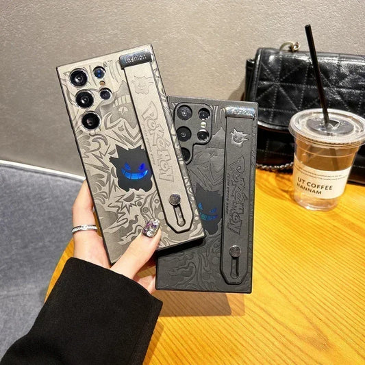 Japan Anime Pocket Monsters Pokémon Gengar Wrist Strap Holder Phone Case For Samsung Galaxy S 25 24 23 Ultra Puls Leather Cover