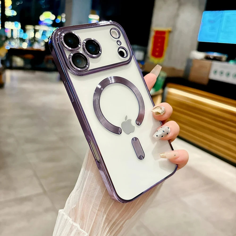 Luxury Magnetic For Magsafe Wireless Charge Plating Clear Case For iPhone 17 16 15 14 13 12 11 Pro Max Shockproof Silicone Cover