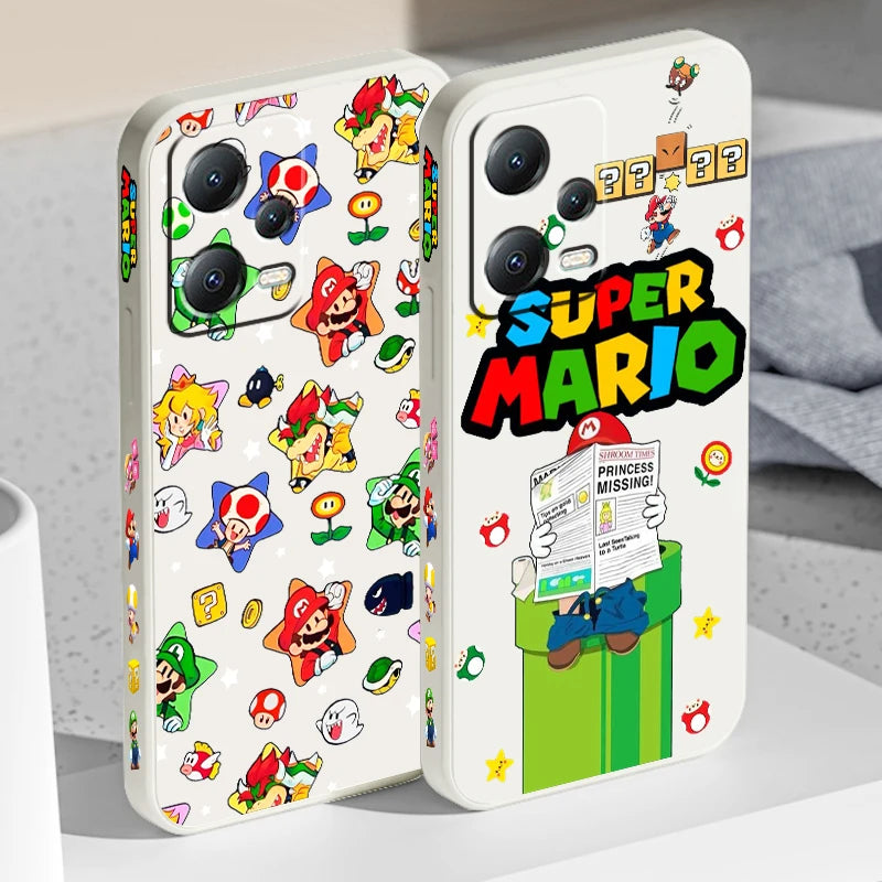 S-Super M-Marios B-Bros Cute Liquid Left Rope For Xiaomi Redmi Note 13 12 12S 12R 11 11T 11S 10 10S Pro Plus 5G TPU Phone Case