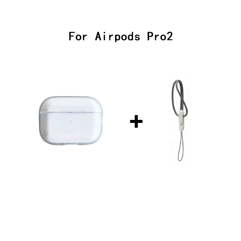 Clear Soft TPU Earphone Case for Airpods 4 3 2 1 Pro Pro2 Shockproof with Lanyard Strap for Airpods 4 Charging Case Cover