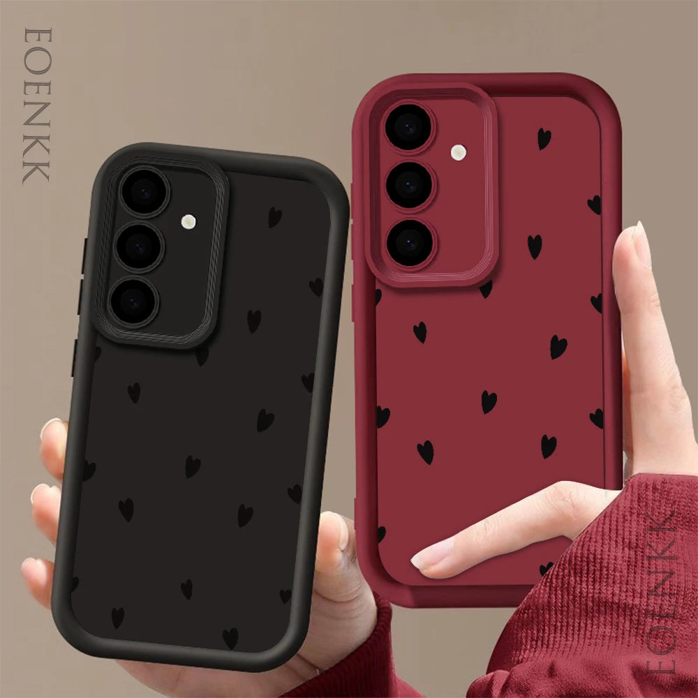 Black Love Heart Soft Phone Case For Samsung Galaxy S25 FE S22 S21 S23 S20 S24 Ultra FE A35 15 A25 A55 Note 20 Plus 5G Cover