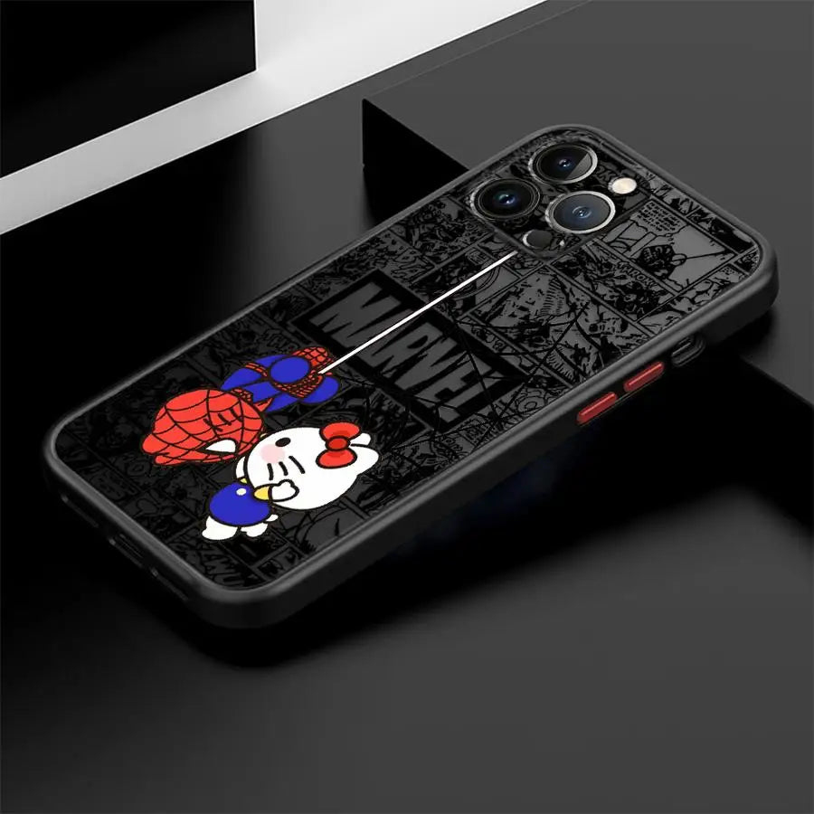 Marvel Cute Spidermans Hello Kitty Phone Case for iPhone 16 15 11 12 13 14 Pro Max 16 Plus 12 Mini 7 8 XR XS 15Pro MAX 16e