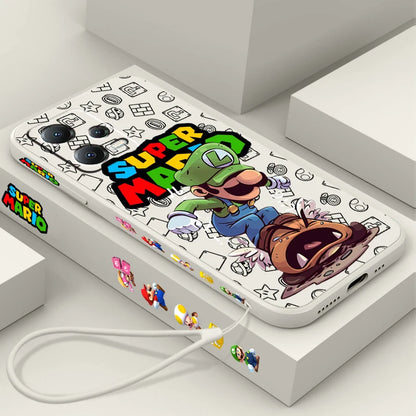 S-Super M-Marios B-Bros Liquid Left Rope For Xiaomi Redmi Note 13 12 12S 12R 11 11T 11S 10 10S Pro Plus 5G Back Phone Case