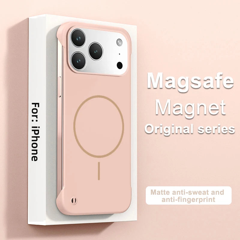 Frameless Solid Color Magnetic Case For iPhone 17 Air 16 15 14 13 12 11 Pro Max Plus 16E For Magsafe Hard PC Matte Back Cover
