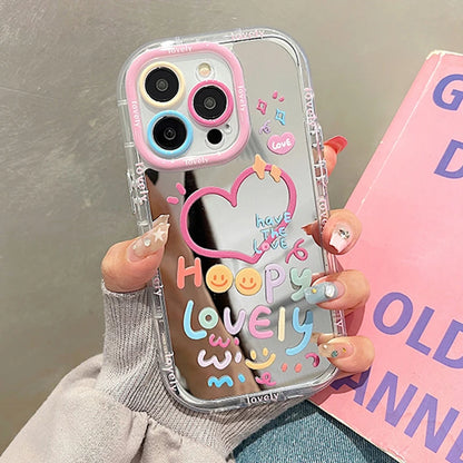 Cute Happy Lovely Love Heart Colorful With Mirror Phone Case For iPhone 11 12 13 14 15 16 17 Pro Max Air Shockproof Back Cover
