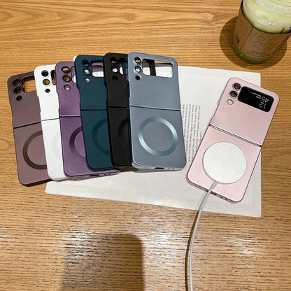 for Samsung ZFlip 4 Luxury for Magsafe Matte Case for Samsung Galaxy Z Flip 6 4 3 5 7 Flip4 Wireless Charger Soft Silicone Cover