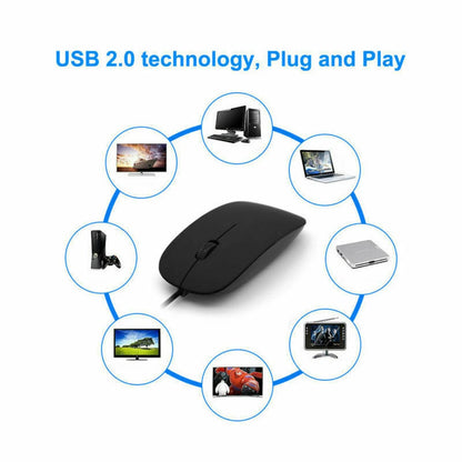 Wired USB Optical Mouse for PC Laptop Computer Scroll Wheel Mice Black