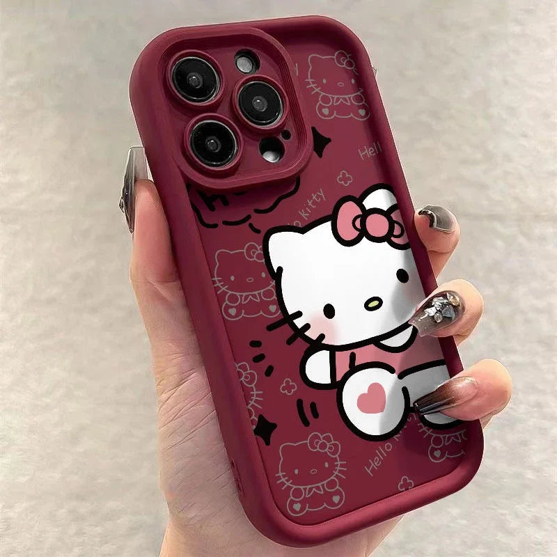 Ins Lovely Hello Kitty Phone Case For iPhone 16 Pro Max 15 14 13 12 11 Xr Xs Max 7 8 PLUS Y2K Cartoon Anime Anti Fall phone Case