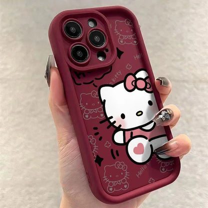 Ins Lovely Hello Kitty Phone Case For iPhone 16 Pro Max 15 14 13 12 11 Xr Xs Max 7 8 PLUS Y2K Cartoon Anime Anti Fall phone Case