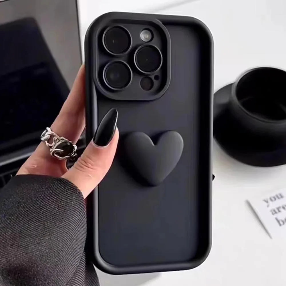 Luxury Cute 3D Love Heart Silicone Phone Case For iPhone 17 Air 16 15 13 12 11 14 Pro Max XR 16 Plus Shockproof Candy Back Cover