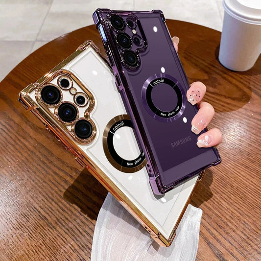 Luxury Magsafe Plating Case For Samsung Galaxy S25 Edge S24 Ultra S23 FE S22Plus S21 20 Shockproof Transparent Bumper Back Cover