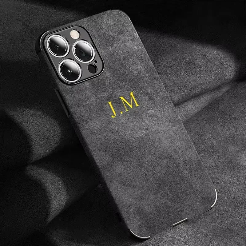 Personalized Initials Customized Name Case For iPhone 16 15 14 13 12 Pro Max Luxury suede Leather DIY Engraved Cover 11 Pro Max