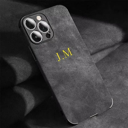 Personalized Initials Customized Name Case For iPhone 16 15 14 13 12 Pro Max Luxury suede Leather DIY Engraved Cover 11 Pro Max