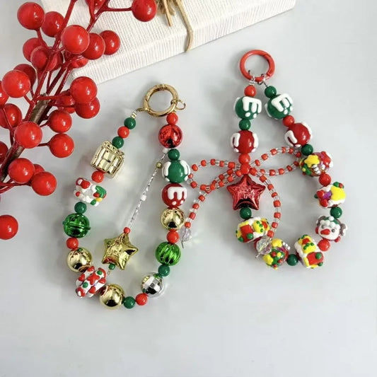 Christmas Mobile Phone Lanyard Cake Hand-painted Creative Beaded Mobile Phone Chain Car Keychain Pendant Earphone Accessories