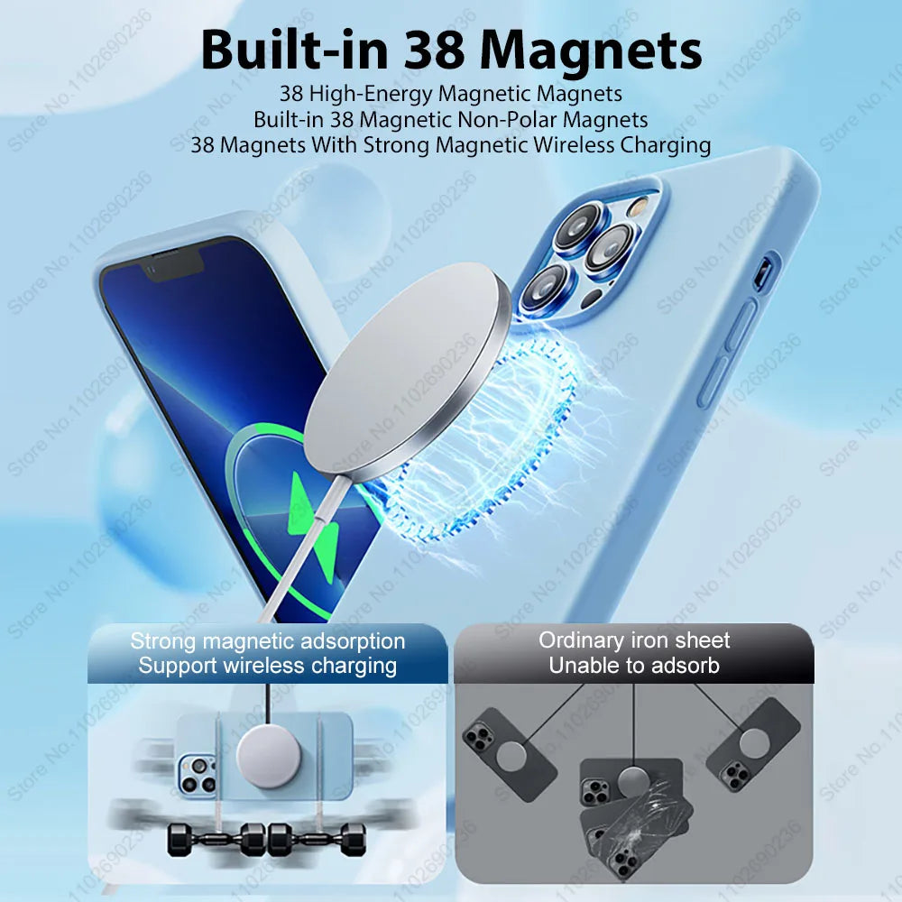 Liquid Silicone For Magsafe Magnetic Case For iPhone 16 15 14 12 11 13 Pro Max 16 Plus Wireless Charging Cover Phone Accessories