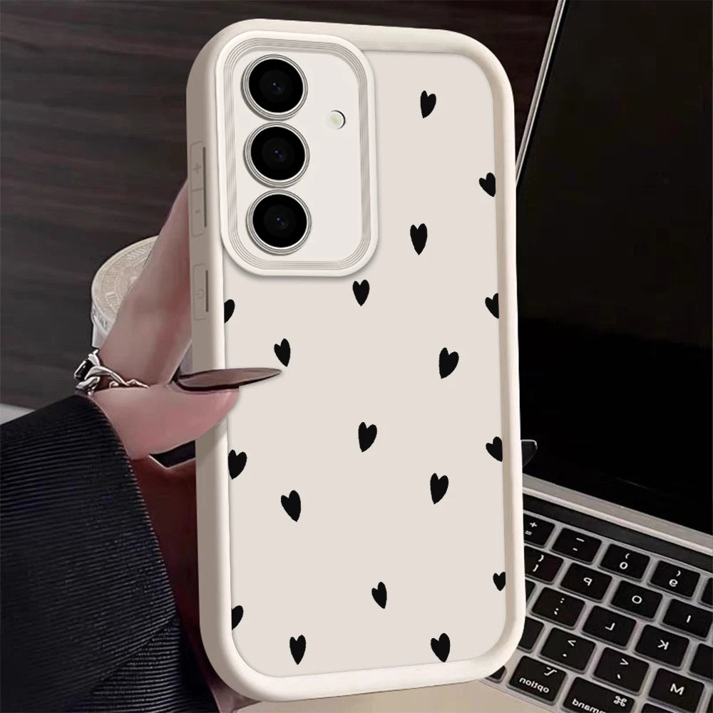 Black Love Heart Soft Phone Case For Samsung Galaxy S25 FE S22 S21 S23 S20 S24 Ultra FE A35 15 A25 A55 Note 20 Plus 5G Cover
