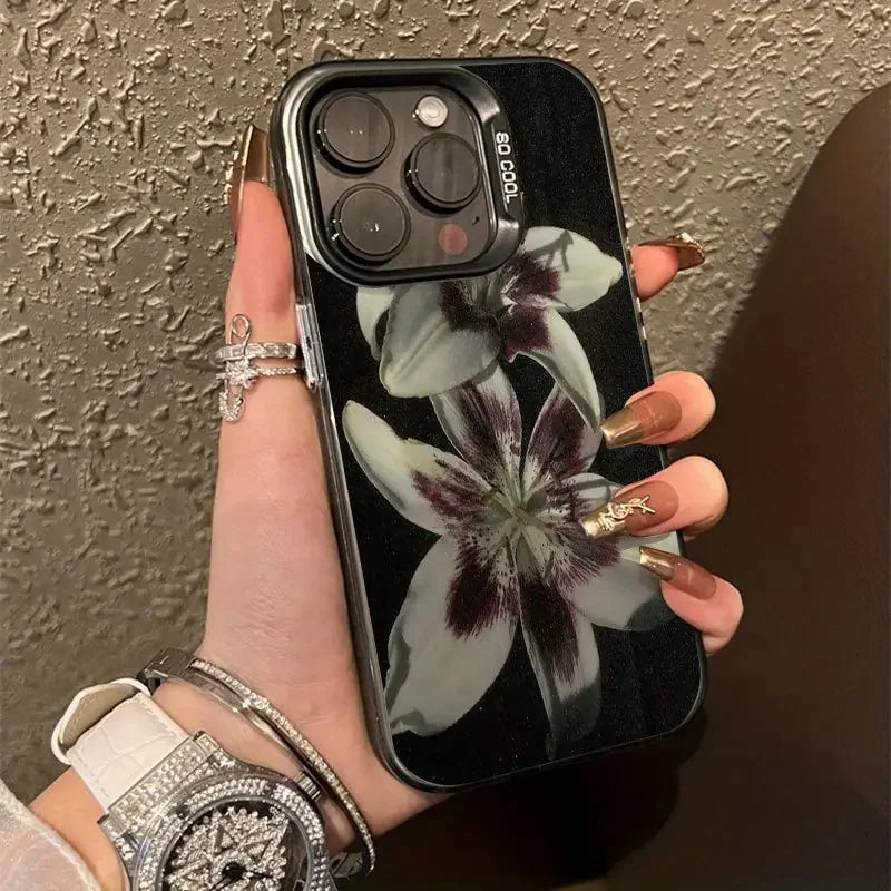 Oil Painting Lily Flower Retro Pattern Phone Case For iPhone 16 15 14 Pro Max 16E 13 12 11 XS X XR 7 8 Plus Shockproof Cover
